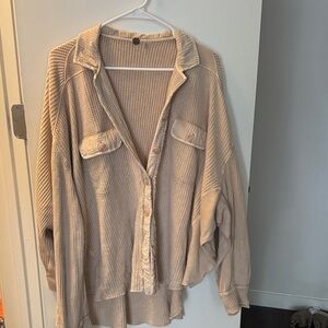 Free People Cream Waffle Knit Top